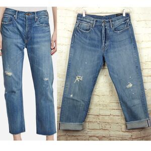 Vince Selvedge Jeans Womens 28 Blue Union Slouch Distressed Ankle Button Fly